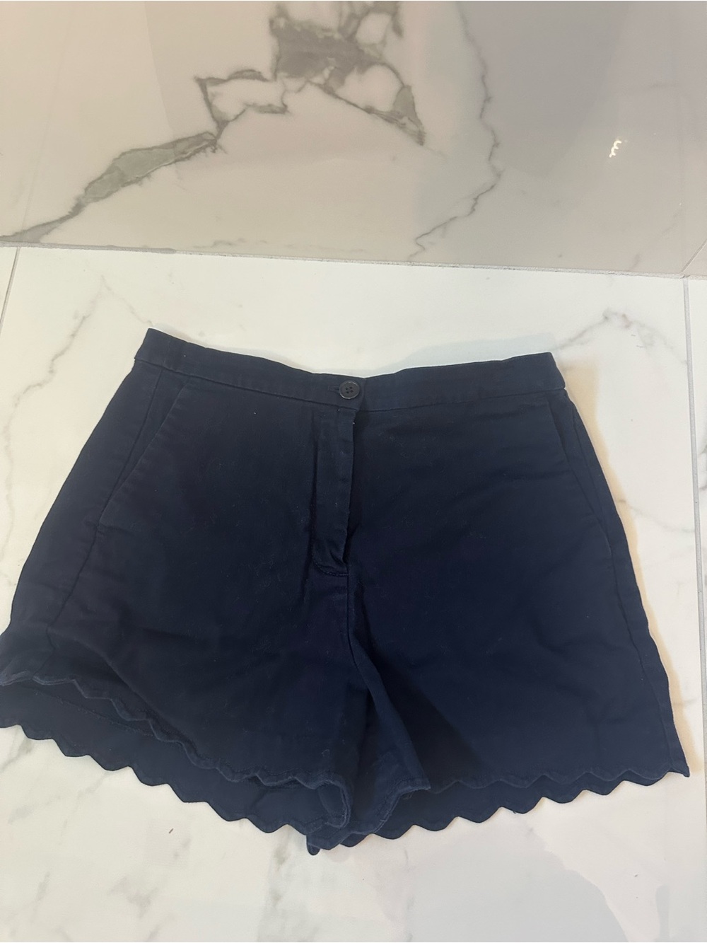 J. Crew Navy Scalloped Hem High-Waist Shorts